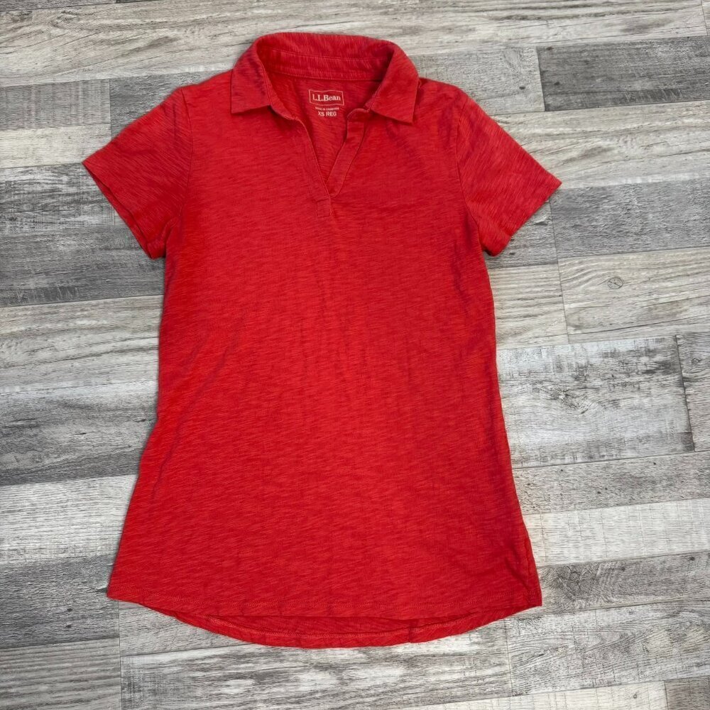 L.L. Bean Coral/Red V-Neck Short Sleeve Collared Women's Top Size XS G18